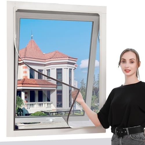 DIY Magnetic Window Screen Bug Screen Window Fly Screens for Windows Max 142 x 89 cm (56x35) W Fits Any Size Smaller Adjustable Easy Installation White Frame with High Transparency Black mesh