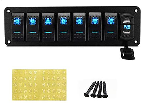 Bostar Schalttafel mit 8 Eingängen mit 2 superschnellen USB-Ladegeräten, 4,8 A, Wippschalter für Boot und Auto, 12 V-24 V, 8-Gang, Wippschalter-Panel
