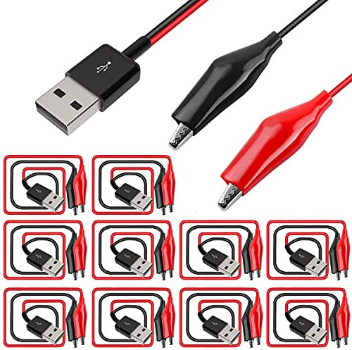 Xiatiaosann 10 pinzas de cocodrilo a USB, pinzas de cocodrilo a USB tipo A, cable conector macho, cables de prueba de cobre para pruebas de equipos de suministro de energía de circuitos