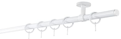 ondeco Gardinenstange auf Maß 20mm Match 1-lauf Vorhangstange Deckenträger 4cm Stilgarnitur mit Ringen für Vorhänge 330cm Weiß