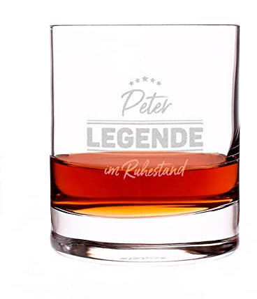 Herz & Heim® Whiskey Glas Geschenk Rentenantritt -Legende im Ruhestand- mit Namensgravur