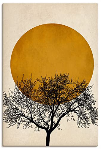 ARTLAND Wanddeko Leinwand Bilder Wandbild 60x90 cm Minimalismus Sonne Silhouette Baum Japan U3YC