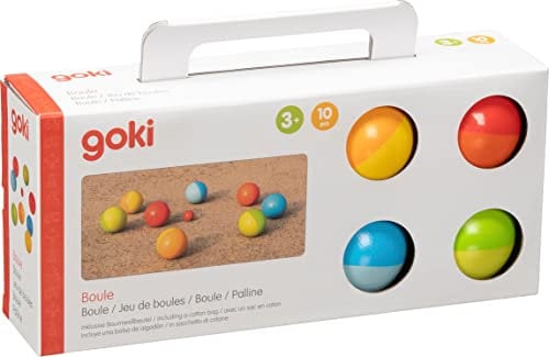 goki 56658 - Boule inklusive Baumwollbeutel - Outdoor-Familienspiel mit 9 Kugeln aus Holz; ideal für Garten, Park und Strand