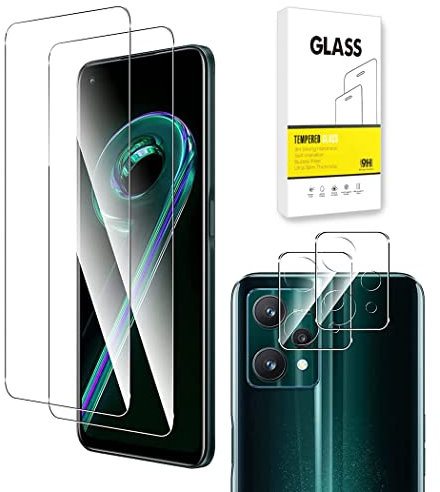 Dision [2 Piezas] Protector de Pantalla Compatible con Realme 9 Pro +[2 Piezas] Protector de Lente de Cámara[Instalación Fácil,Tecnología de Defensa Múltiple] Vidrio Templado