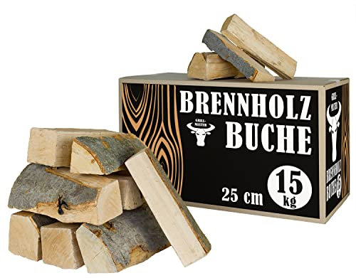 Leña de haya para chimenea, 15 kg, para horno y chimenea, brasero, barbacoa, leña, madera de haya, troncos de madera de 25 cm, secado en cámara Grillmaster