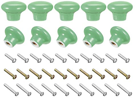 sourcing map Ceramic Drawer Knobs 10pcs, Vintage Dressers Mushroom Shape Pulls 0.94x1.26 for Dresser Door Handles Cupboard Wardrobe Drawer(Green)