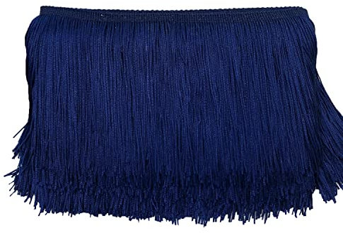 20cm x 1m Fransenborte Fransenbordüre Fransenband Dekoband Tanzfransen Schnittfranse Seide Quaste Fransen-Borten Bänder zum Nähen,DIY Basteln,Kleidung Dessous Kostüme Vorhänge Dekoration,Navy blau