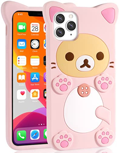 STSNano Kawaii Handyhülle für iPhone 11 Pro Max, 16,5 cm (6,5 Zoll), 3D-Cartoon-Bär, lustige Bär, weiche TPU-Schutzhülle für iPhone 11 Pro Max, Silikonhülle für Damen, Mädchen, Kinder