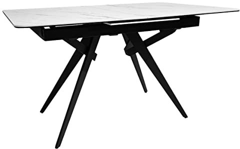 Meubletmoi Laurel Esstisch, ausziehbar, 130/170 cm, Keramikplatte, weiß marmoriert, mit Metallfüßen, Schwarz
