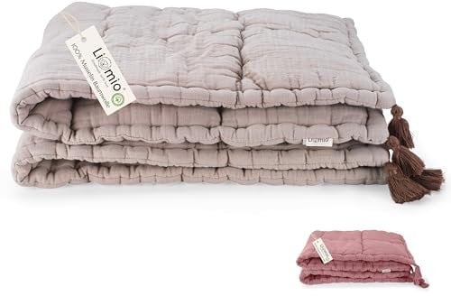 Liomio® Krabbeldecke für Baby 100x100 cm gepolstert [Made in EU] Baby Krabbeldecke 100% Baumwolle Musselin [Oeko-TEX®100] weich & kuschelig auch als Babydecke, Spieldecke & Krabbelteppich [Beige]