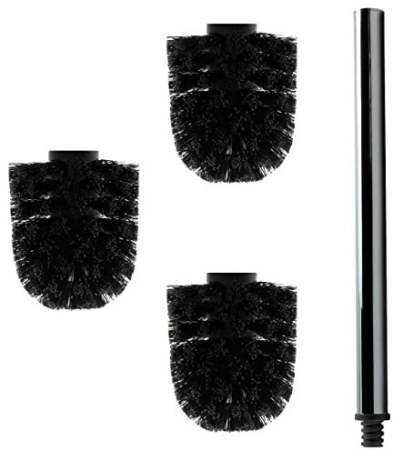 Daloual - 3 x Ersatz WC-Bürstenkopf Schwarz Ø ca. 8 cm + 1 x Edelstahl-Griff 41,5 cm - Toiletten-Bürste - Klo-Bürste - WC-Besen - austauschbar - modernes Design - hochwertig - langlebig