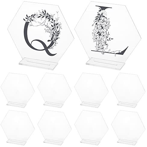 AHANDMAKER 18 Set Acryl Tischkarten, Hexagon Hochzeit Platzkartenhalter Acryl Namensschild Schild Tischkarte Sitzplan Stand Acryl Kreis Tischnummer Blank mit Ständer für Hochzeitsbankett, klar