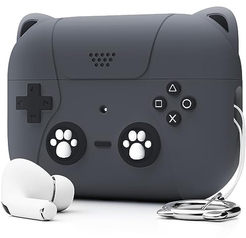 NIUTRENDZ Niedliche Katze Silikon Hülle für AirPods Pro 2nd Generation Case Cover Klassische Handheld Spielkonsole Design Schutzhülle (Schwarz)