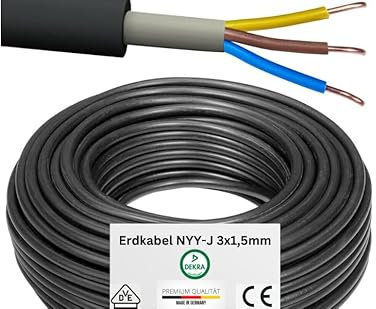 EW24 Erdkabel NYY-J 3x1,5mm2 Manteleitung Frei Wählbar von 5 Meter bis 100 Meter Deutsche Qualitätsware sehr gute elektrische Leitfähigkeit (10 Meter)