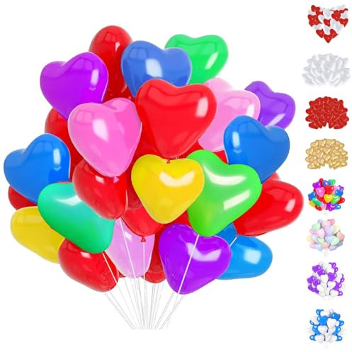 YOUYIKE 50 Pcs Herzluftballons Bunt, 12 Zoll Bunt Herzluftballons, Latex Herz Ballon, Herz Helium Ballons, Herzluftballons Hochzeit für Hochzeits Brautdusche Valentinstag Geburtstags Verlobung Party