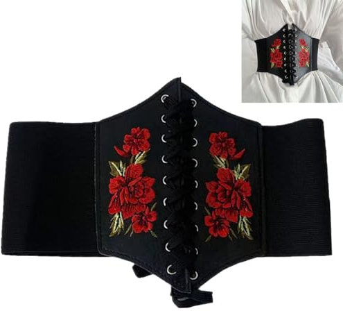KOAHDE Ceinture Corset Vintage en Cuir,Large Ceinture Élastique À Lacets,Bande à Corset Large à Lacets,Ceinture Corset Vintage Réglable,Ceinture Corset à Fleurs,Corset Ceinture Garniture Taille