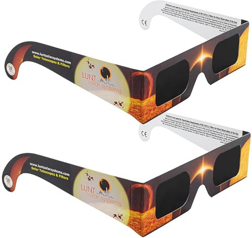 Lunt Sonnenfinsternis-Brille – CE- und ISO-zertifizierte, sichere Schattierungen für direkte Sonneneinstrahlung – NASA-genehmigte 2024 Sonnenfinsternis-Brille (2 Stück), Schwarz, Einheitsgröße