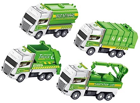 FELTECHELECTR 4pcs Camions Poubelle Jouets pour Enfants Modèles Aléatoires De Camions De Sanitation Jouets De Voiture à Tirer Parfait pour Garçons Et Filles