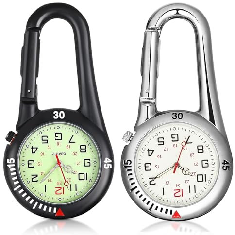 ertlutw 2 Stück Taschenuhr Mit Karabiner Befestigung Karabineruhr Taschenuhr mit Karabiner für Ärzte Krankenschwestern, Unisex Taschenuhr Karabiner Uhr Sportuhr Karabiner Uhr Sanitäter