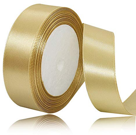 Gold Satinbands 25mm Breit, 22 Meters Schleifenband, Geschenkband für Geschenkverpackungen, DIY Handwerk, Blumensträuße, Nähprojekte, Schleifenherstellung, Geburtstags- und Hochzeitsdekorationen