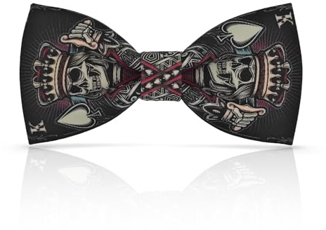Lanzonia Casino Fliege Herren Lustig Schädel Muster Schwarze Fliegen für Männer Besonders Lustige Totenkopf Kartenspielen Gemustert Speziell Designfliege für Urlaub Karneval Party Geburtstag