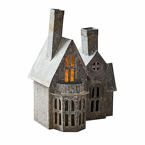 Loberon Deko-Haus Lanoux – Zauberhafter Charme, Antiker Rost-Finish, antikgrau, Aus handgepresstem Eisen – Eisen, antikgrau