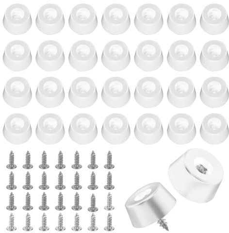 30pcs Cutting Board Rubber Feet, 0.98x0.51in Non Slip Rubber Feet Bumpers with Stainless Steel Screws Round Chopping Board Legs Pad for Furniture Electronics Kitchen Appliances(White)