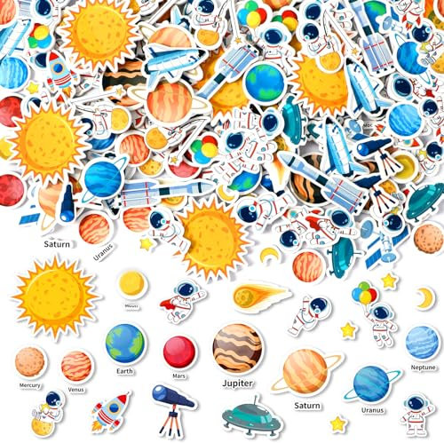 JULBEAR Weltraum Sticker, 300 Stück Universum Planeten Sticker Astronaut Planeten Moosgummi Aufkleber für Kindergeburtstage Scrapbooking Schultüte Weltraum Bastelset Weltraum Kinder