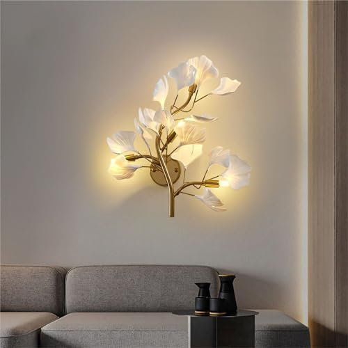 Leomix Ast-Wandleuchte, Moderne Art-Deco-Wandleuchte Mit Ginkgoblättern, Goldene Wandleuchte Für Schlafzimmer, Wohnzimmer, Gang, Arbeitszimmer, Flur