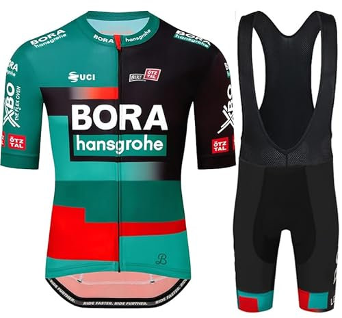 Fenovel Fahrradtrikot Set,Herren Radsportshirt Jumpsuit Anzüge Schweißableitend Feuchtigkeitsabsorbierend Und Schnell Trocknend (BlackGreen-2, L)