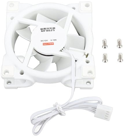 PWM Case Fan, Silent, 80mm Computer Case Fan, with Vibration Absorption, for PC Chassis (White)