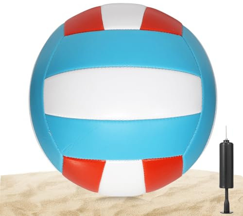 Volleyball Offizielle Größe 5, Beachvolleybälle Indoor Outdoor, PVC Weicher Volleybälle mit Pumpe, Beach Ball mit Soft Touch für Strand, Garten und Bad (Blau Weiß Rot)