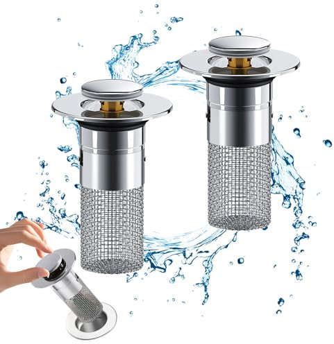 Toivize 2 Pièces Filtre de Drainage de Sol en Acier Inoxydable, Bouchon de Crépine avec Filtre à Cheveux, Pop Up Bouchon de Vidage Universel, pour Bain, Cuisine
