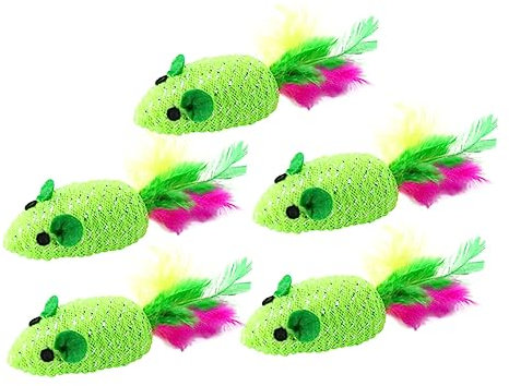 INOOMP 5Pièces Jouet Souris Tissé pour Chat Polyester et Plume Interactif et Attire Attention des Chats Évite Les Griffures Meubles Vert