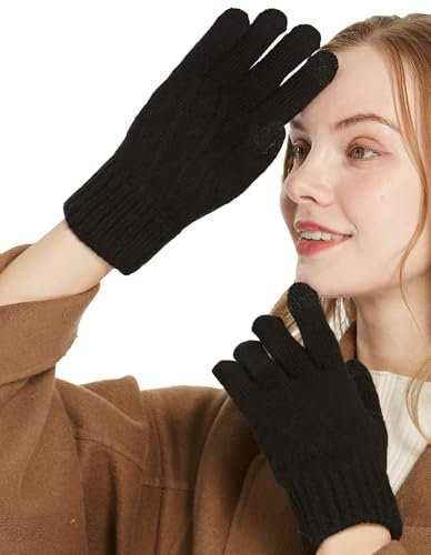 QICEDER Mujeres Guantes Termicos Guantes Tactiles de Punto para Regalo Mujer (negro)