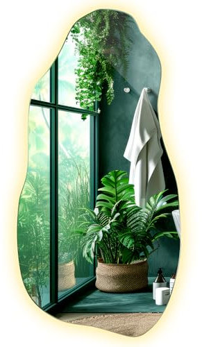 Tulup Miroir LED 50x100 cm Grand Moderne Irrégulier Miroir mural Organique Asymétrique Tache pour Salle de Bains Salon Vertical avec éclairage Lumière chaude