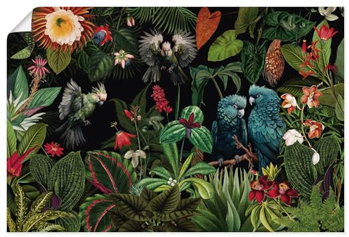 ARTLAND Wanddeko Poster & Kunstdrucke Wandposter 120x80 cm Tropischer Dschungel exotische Pflanzen Blumen Papagei Vintage U5HD