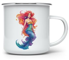 MAXIKIWI - Tasse à café ou thé en émail durable pour l'intérieur et l'extérieur – Petite sirène – 350 ml