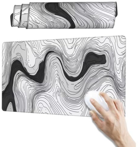Tapis de Souris Noir Et Blanc Tapis Souris XXL, 1600 x 800 mm, Grand Tapis de Souris Gamer Sous Main Bureau Antidérapante Tapis Bureau, Mouse Pad Tapis de Souris pour Maison, Bureau, Topographie qw82