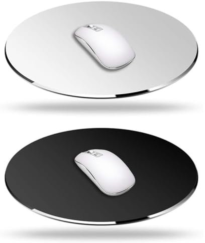 Fyearfly Tapis de Souris Rond en Aluminium, 2 Pièces, Contrôle Précis et Rapide, Pour Les Jeux et Le Bureau (Noir et Argent)