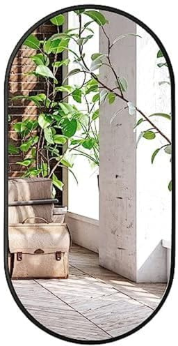 Home Collective Ovaler Spiegel 80x40 cm mit schwarz lackiertem Aluminiumrahmen für Badezimmer Flur und Wohnzimmer industrieller Loft-Stil vielseitiges Design langlebiges