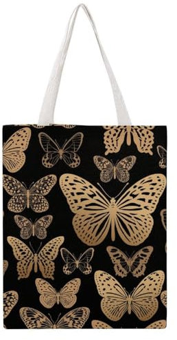 VYJLOO Goldener Schmetterling Damen Shopper Canvas Handtasche Einkaufstasche Tragetasche Schultertasche Umhängetaschen 38×46cm