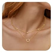 ALEXCRAFT Ketten Gold Halskette für Damen, 14K Vergoldet Sterling Silber 925 Halsketten mit Herz Zirkonia Anhänger, Doppel Layering Stapelbare Gold Layered Ketten Halsketten Boho Schmuck Ketten