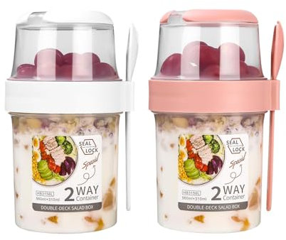 Youery Portátil Taza de Cereales,310+560 ml,Diseño de Doble Sello,2 en 1 Vasos Yogurtera,Vaso de Cereales,Taza de Cereales, Vaso de Yogur de Doble Capa,Tarros Yogurtera para Yogur,Cereales y Frutas