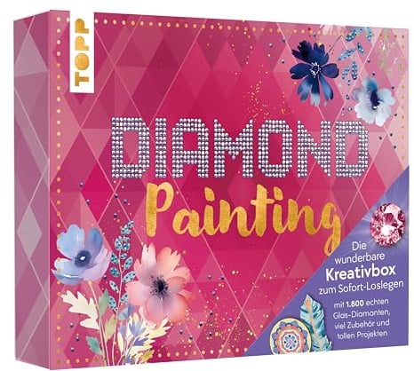 Die wunderbare Kreativbox Diamond Painting: Anleitungsbuch (32 S.), Werkzeug, 1800 Diamanten aus Glas in 12 Farben und verschiedene Materialien zum Bekleben, White