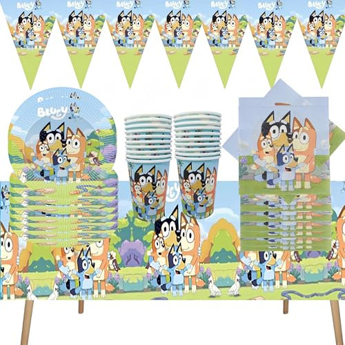 Vajilla de fiesta de 52 piezas para fiestas de cumpleaños, vajilla de cumpleaños, incluye una pancarta, platos de papel, tazas, servilletas, mantel