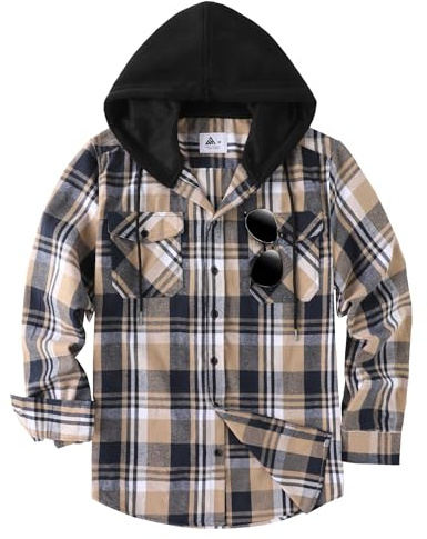 JACKETOWN Chemise en Flanelle pour Homme Carreaux avec Capuche Manches Longues pour Homme Coupe Régulière Carreaux Chemise De Bûcheron Décontractées Confortables en Coton avec Poche Poitrine