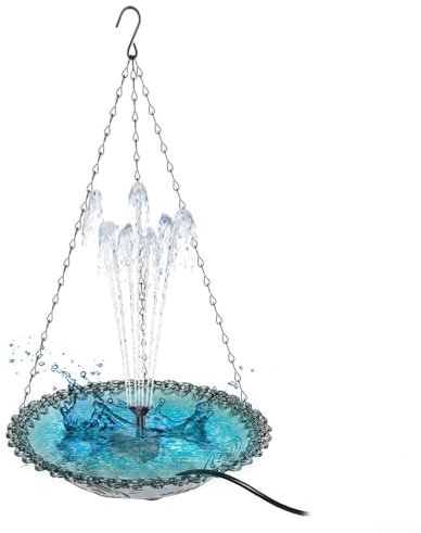 Solar-Vogeltränke mit Brunnen, Solarbrunnen Vogeltränken, hängende Vogeltränke mit Kette für Gartenvögel (grau)