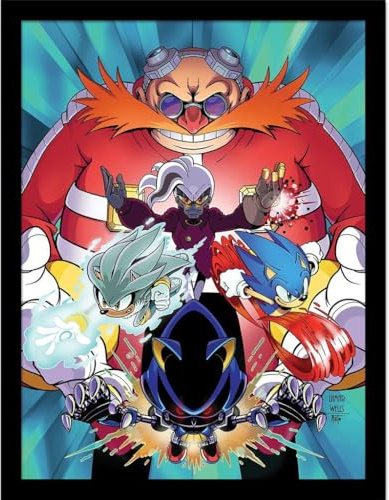 Sonic The Hedgehog Gerahmtes Poster, Motiv: Ausgabeeinband, mehrfarbig, 40 x 30 cm