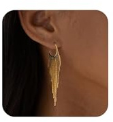 Lange Ohrringe Hängend, Quasten Ohrringe Gold, Gold Hängende Linear Tropfen Lange Quastenohrringe, Hypoallergen, für Hochzeiten, Abschlussbälle und Geburtstage (B)